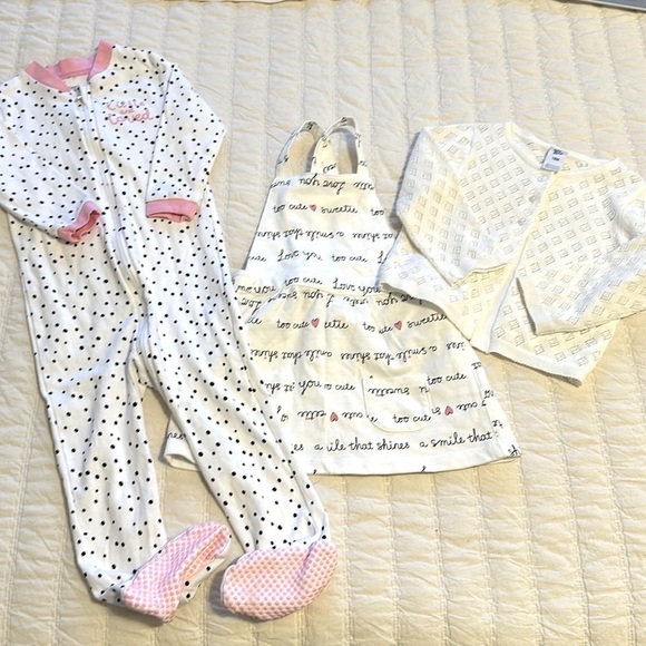 18-24m polkadot sleepers, carters too cute dress, Osh Kosh sweater,wh,pink,bl - Picture 3 of 16